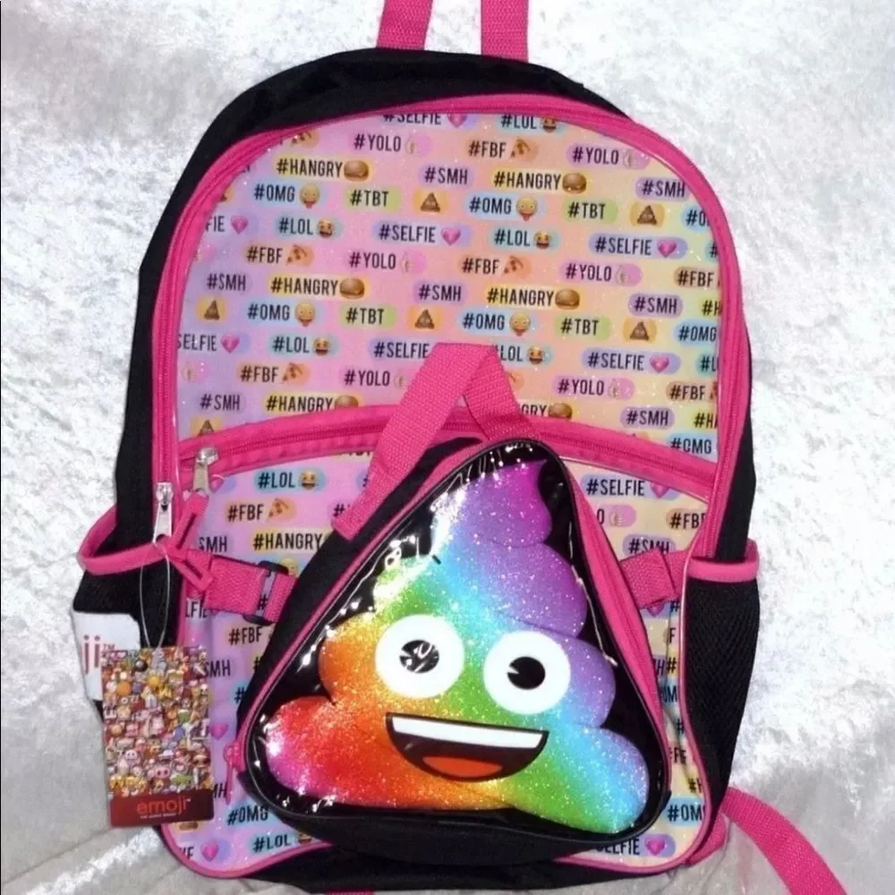 NEW Kids Girls Rainbow Emoji Backpack and Lunch Box Set.